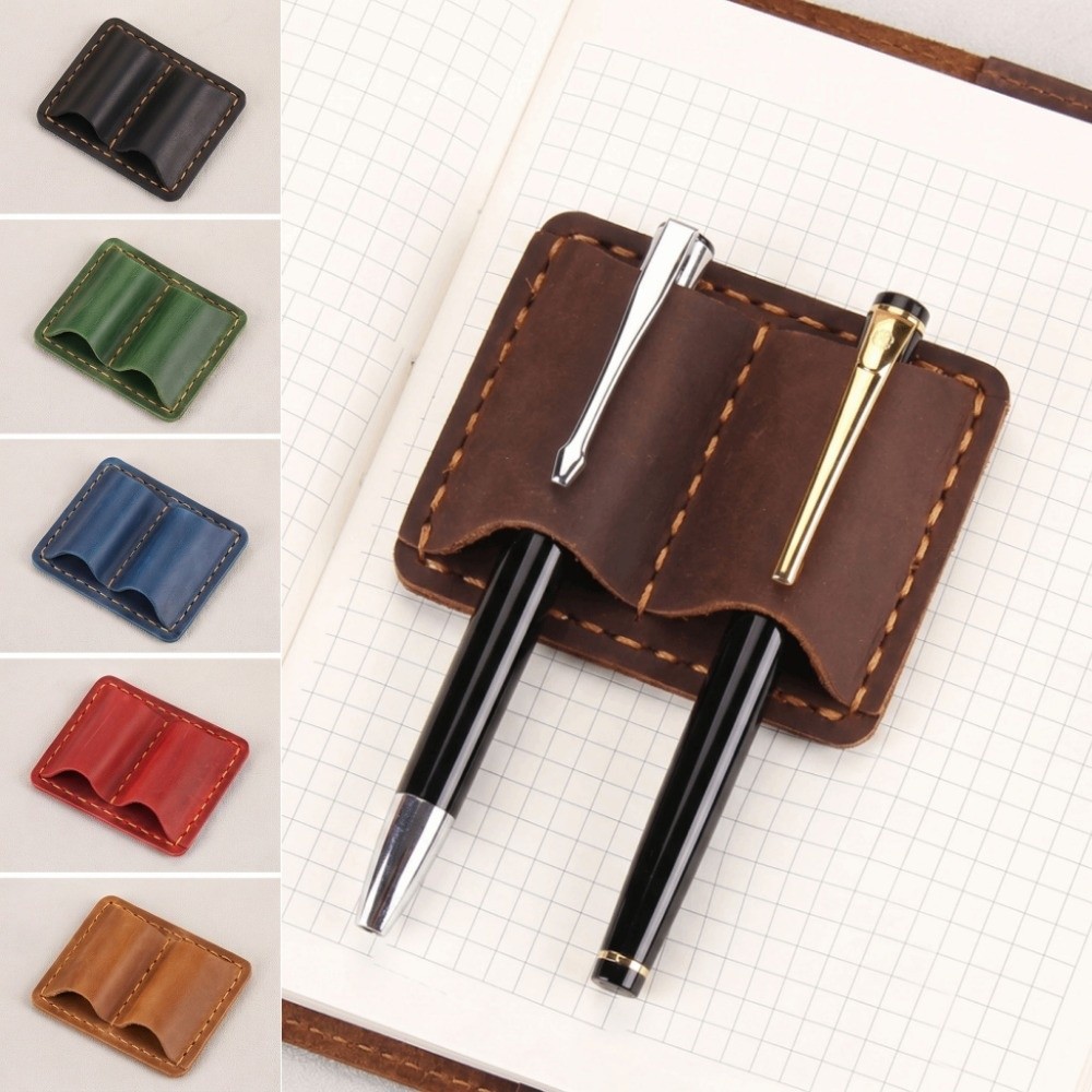 Leather Work Notepad - Podwójny skórzany uchwyt na długopis w