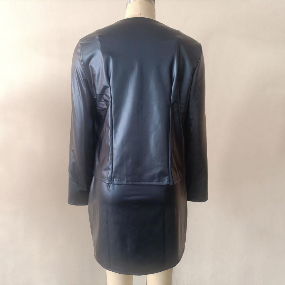 Leather Work Outfit - Damski garnitur ze sztucznej skóry, prosty