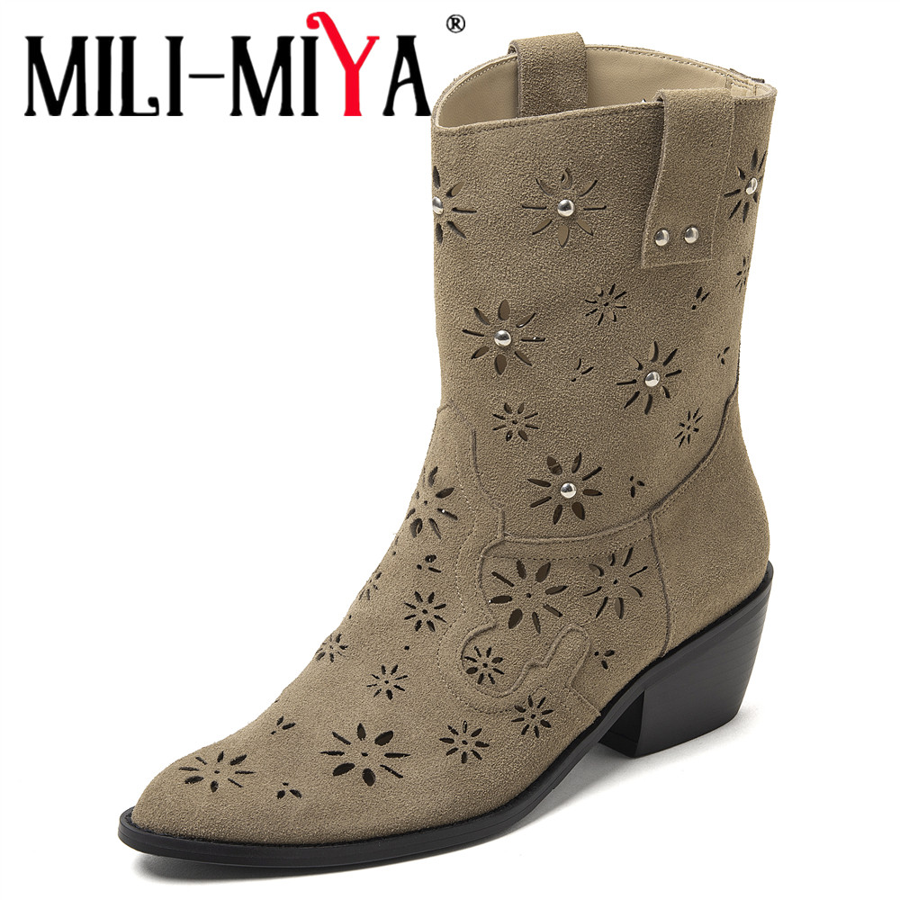 Leather Work Outfit - MILI-MIYA 2026 Damskie Kowbojki Botki Nowe